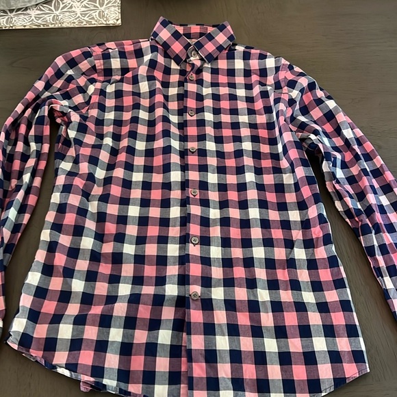 GUC Express Slim Long-Sleeved Dress Shirt - M pink navy checkered - Picture 1 of 3